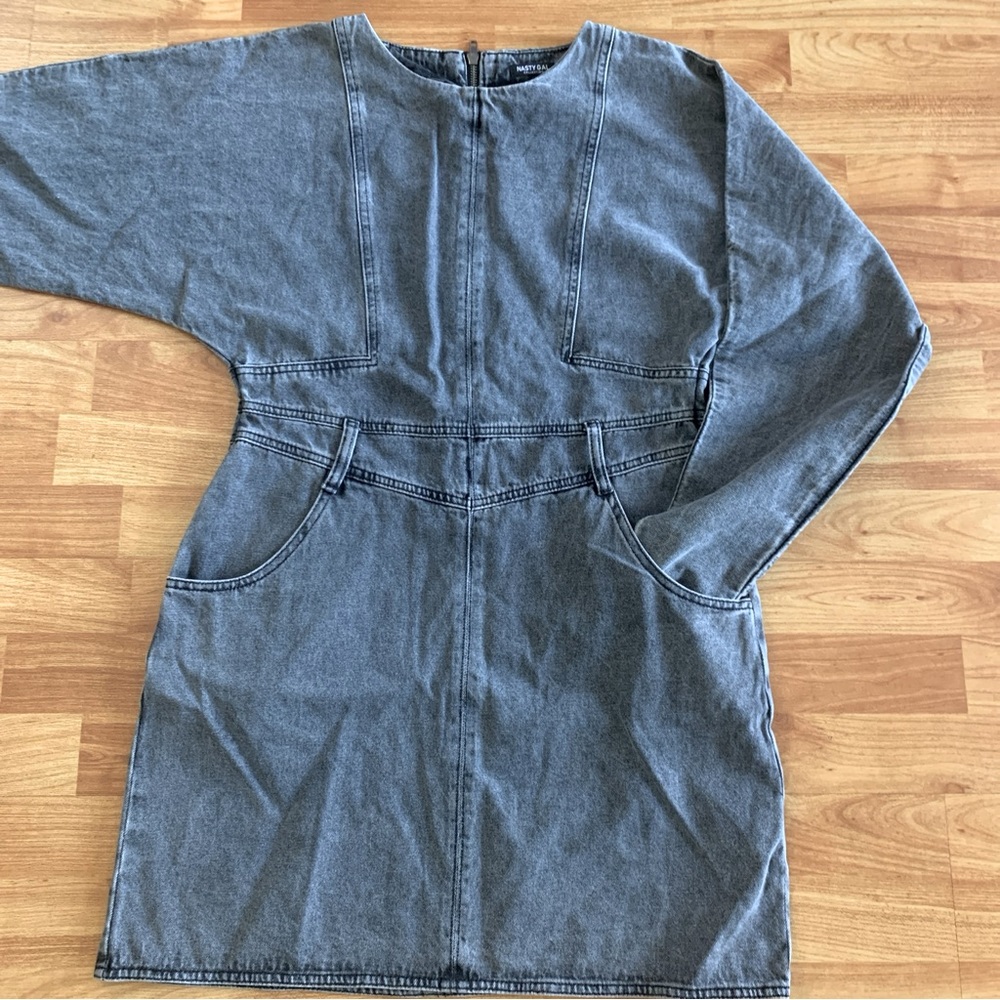 Women’s Nasty Gal Gray Denim Dress Dolman Sleeve Size Large